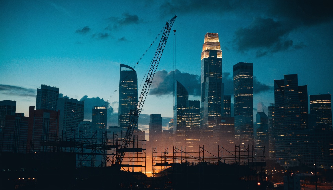 Singapore construction site at dusk